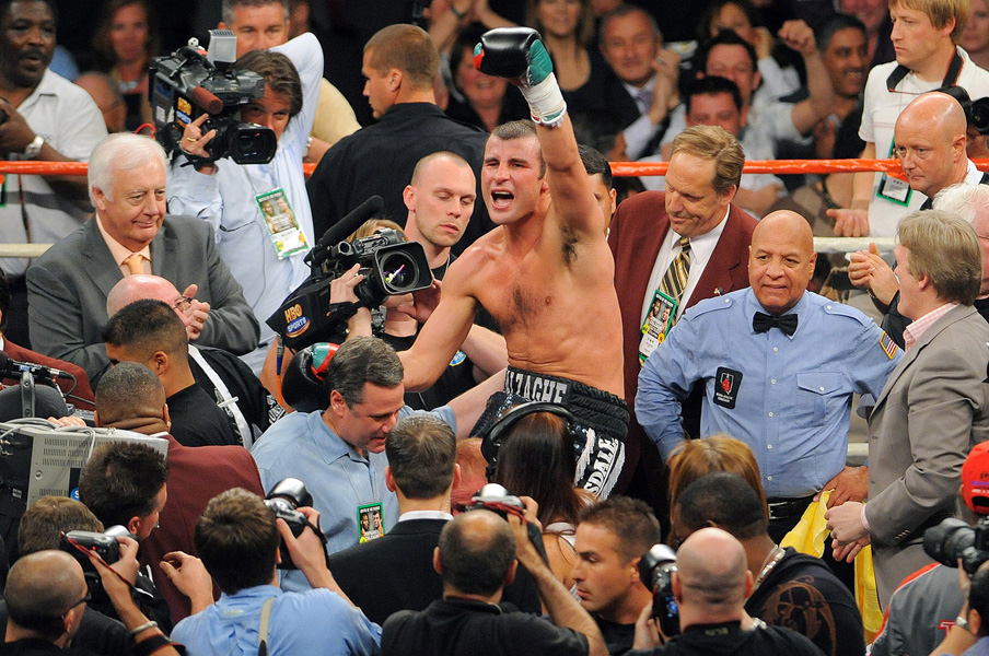 Joe Calzaghe celebrates his victory over Bernard Hopkins, Thomas and Mack Center, Las Vegas, 2008