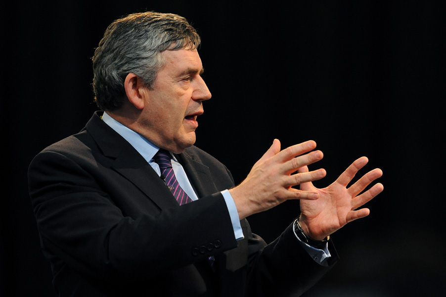  Prime Minister Gordon Brown speaks to an invited audience at the Swalec Stadium in Cardiff ahead of a Cabinet meeting in the Welsh capital, 2009